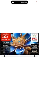 T6D 138.71 cm (55 inch) QLED Ultra HD (4K) Smart Google TV 2026 Edition with HDR10+ Dolby Vision- Atmos 28W HVA Panel TCL AI Slim & Uni body Design 