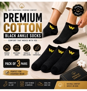 DigiHaat: Premium Cotton Black Ankle Socks (Pack of 3) @ ₹75 Only
