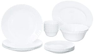 Larah by Borosil Fluted Series Snow Opalware Dinner Set | 21 Piece