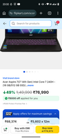 Acer Aspire 7(i7 14th Gen) Intel Core 7 240H - (16 GB/512 GB SSD/Windows 11 Home/6 GB Graphics/NVIDIA GeForce RTX 3050) A715-79G Gaming Laptop (15.6 inch, Flame Black, 1.99 kg, With MS Office)