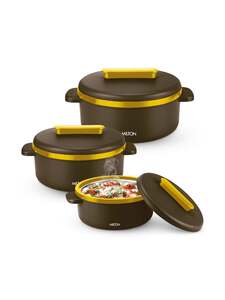  Milton Micronova Jr Pack Of 3 Dark Brown 2500 Ml BPA Free Inner Steel Casserole Gift Set 