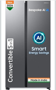 Samsung 653 L, 3 Star, Frost Free, Double Door, Convertible 5-in-1 Digital Inverter, Side By Side AI Enabled Smart Refrigerator with WiFi
