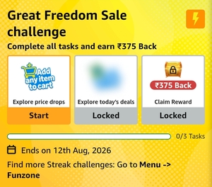Amazon: Great Freedom Sale challenge Complete all tasks and earn ₹375 Back (User Specific)