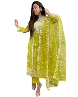 GoSriKi Women's Rayon Blend Straight Embroidered Kurta with Pant & Dupatta