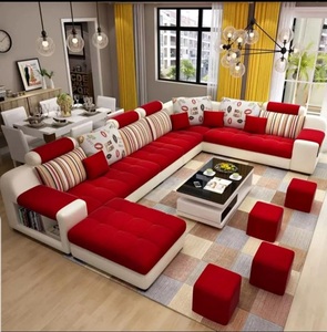Torque Callister 12 Seater Sofa Set for Living Room (Red) | Interchangeable U Shape Sectional Sofa | Solid Wood Frame & High-Density Supersoft Foam | Includes Puffy & Stool | Modern Home Furniture