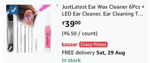 JustLatest Ear Wax Cleaner 6Pcs + LED Ear Cleaner, Ear Cleaning Tool, Ear Wax Remover Tool Kit, Ear Buds, Ear Cleaner Tool, Ear Wax Removal