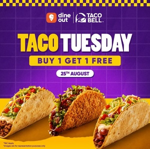Swiggy Dineout: Buy 1 Get 1 Free on Tacobell (25th August)