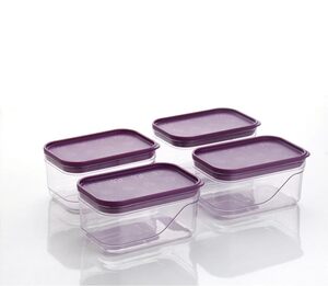 Arto Clear Food Storage Containers with Purple Lids, Rectangular Shape, (POF-3)