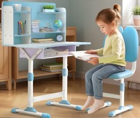 BAYBEE Kids Study Table and Chair Set with Dual Back Support | Baby Study Table for Reading, Writing & Drawing | Ergonomic Kids Table Desk Chair with Book Storage Drawer & Shelves 2+ Years (Blue)