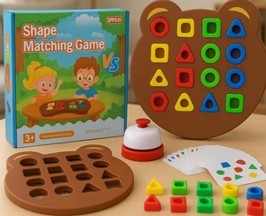 Toy Imagine Shape Matching Puzzle Game for Kids | 30 Question Cards,32 Colorful Shapes,2 Bear Boards & Bell | Educational STEM Toy for 3+ Years |Montessori Learning Toy for Shape & Color Recognition
