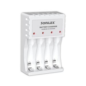 Sonilex AA & AAA Battery Charger, 4-Slot LED Smart Charger (White)