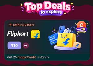 Magicpin 101 Shop : Get 5 Credits Back on 10Rs Flipkart or 25 Credits Back on 50Rs Phonepe Voucher 