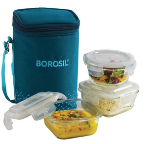 BOROSIL Teal Bag, 3 Pc (320 ml x 2 + 240ml x 1), 3 Containers Glass Office Lunch Box (880 ml)