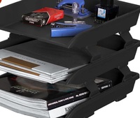 Primelife 3 Tier File Tray Organizer - Black | ABS Plastic Desk File Rack | Foldable Office Document & Paper Tray | Desktop Letter Holder for A4 Files, Books & Office Stationery