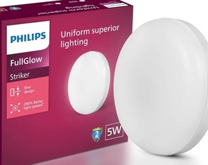 PHILIPS Rimless Full Glow 5-watt Round LED Surface Downlighter | Striker Surface Under Cabinet LED Light for Decoration | Cool Day Light, Pack of 1-Polycarbonate