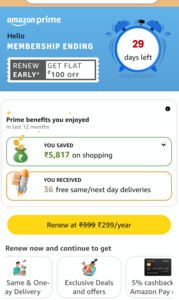 Amazon Shopping Prime 1-Year Renewal at ₹299 