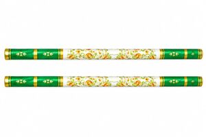 Turquoise Blue & Golden Dandiya Sticks with Attractive Traditional Pattern, Stylish Garba Raas Accessories for Navratri Dance, Festive Events & Cultural Celebrations