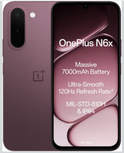 OnePlus N6x | 4GB+128GB | Burgundy Red | 7000mAh Battery | Power for Days | 48-Months Smoothness | Smooth 120Hz Display | Largest 5300mm2 Cooling System | Military-Grade Durability