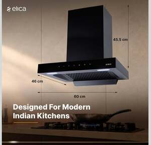 Elica 60cm 1500 m3/hr Filterless Autoclean Kitchen Chimney T-Shape | 10 Years Motor & 5 Years Comprehensive Warranty | VENTRA FL 600 HAC MS NERO | Black | Touch + Motion Sensor Control