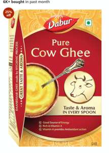 Grab this deal:Dabur Pure Cow Ghee - 900 ML | Daanedaar with Rich Aroma | Rich in Vitamin A | Provides Energy/Source of Energy