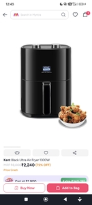MYNTRA STEAL DEAL- Kent Air Fryer 1300W at 1900