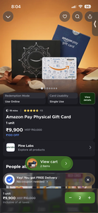 Amazon pay physical gift card at 1% base on Blinkit