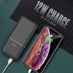 Intex 10000 mAh 12 W Slim Pocket Size Power Bank (Smokey Black, Lithium Polymer, Fast Charging for Mobile)

