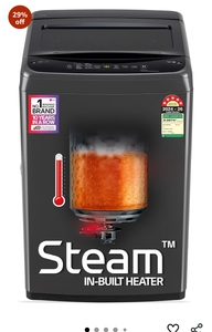 LG 9 Kg, 5 Star, Smart Inverter Technology, In-built heater with Steam, Fully Automatic Top Load Washing Machine (T90VBMB1S, Turbodrum, Stain Clean, LED Display, Smart Diagnosis, Middle Black)