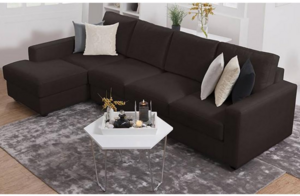 FURNY - Apolloy 5 Seater Leatherette Sectional LHS L Shape Sofa Set (Brown)