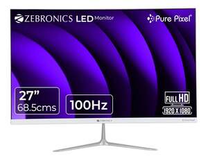 ZEBRONICS 27” (68.5 cm) Bezel-Less LED Monitor, 100Hz Refresh Rate, IPS Display