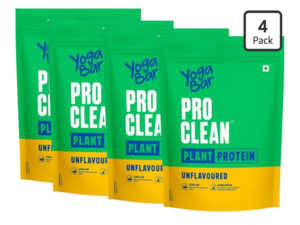 Yogabar Pro Clean Plant Protein | Unflavoured | 28g Protein per Serving | Clean & Natural Plant Blend | 500g Pack of 4