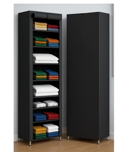 SUBEKYU Foldable Cloth Almirah 9 Shelf Plastic Wardrobe | Collapsible Clothes Storage Cupboard Organizer Rack for Bedroom, Black