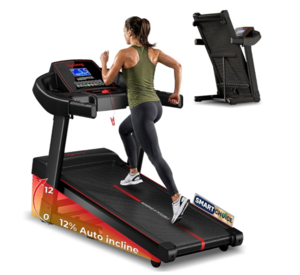 Lifelong 5HP Peak Motorized Treadmill for Home | 12% Auto Incline | 12 Preset Programs | 14 km/h Speed | 110 kg Capacity | LCD Display| Hydraulic Fold | Wide Running Belt | Bluetooth & FitShow App