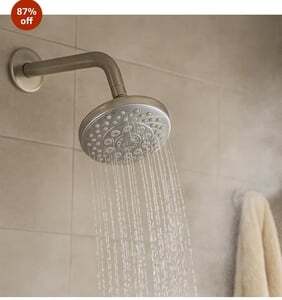 Amazon Basics Shower Head for Bathroom | Round Multifunction 5-Spray Overhead Shower | Wall Mount Bathroom Shower with Pause Function, Chrome Finish, 3.9 Inches Wide Sprayface