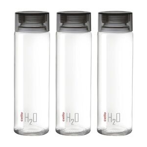 CELLO H2O Glass Fridge Water Bottle with Plastic Cap | Leak proof & break-proof | Wide mouth & Easy to Clean | Best Usage for Office/School/College | Set of 3, 920ml | Black