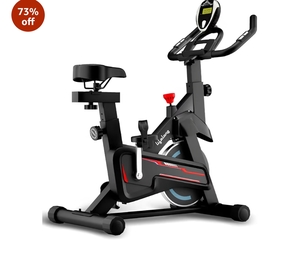 Lifelong Fit Pro Spin Fitness Bike for Home Cardio Workout with 7 KG Flywheel, Adjustable Resistance, LED Display, Cushioned Seat, Non-Slip Pedals, Max User Weight 120 KG, Black & Red