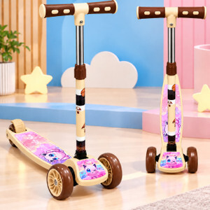 Mamma Love 3-Wheel Kick Scooter | Adjustable Height | Foldable BABY Scooter (Brown, Beige)