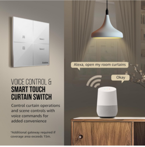 Havells Crabtree iSense Smart Monoblock Touch Panel with 1 Curtain Controller & 2 Scene(White) I Compatible with 2M Gang Box I Mesh connectivity I Compatible with Alexa, Google Home