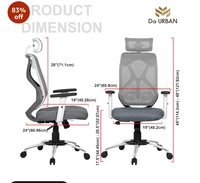 Da URBAN® Merlion Office Chair,High Back Mesh Ergonomic Home Office Desk Chair with 3 Years Warranty, Adjustable Armrests,Adjustable Lumbar Support,Tilt Lock Mechanism (Grey)
