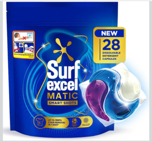 Excel 3 in 1 Smart Shots Unit Dose Liquid Detergent Pack of 28 Count for Both Front Load and Top Load Washing Machines|| (28 U x 19.9 g)